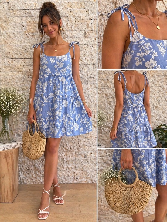 Wild skye Dresses & Skirts - Light Blue Floral Tie-Shoulder Midi Dress size XL